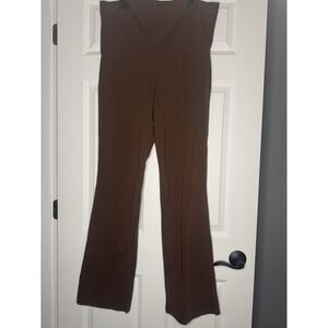 Pumiey Fold Over Flare Leggings Pants Xl Brown